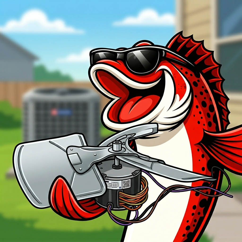 Smiling Bass Mechanical technician installing heat pump