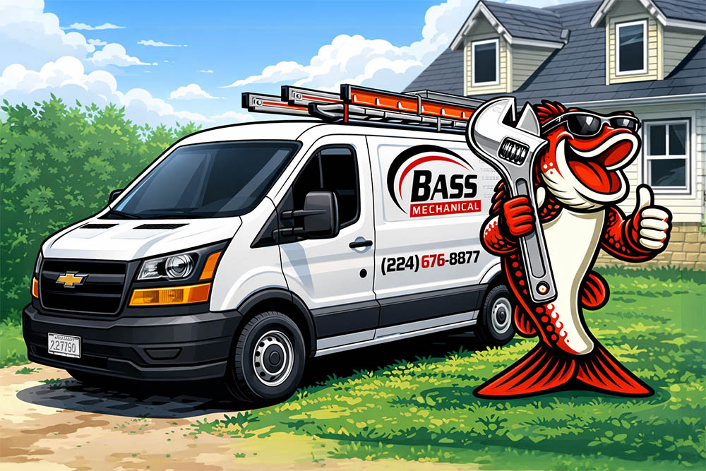 Bass Mechanical branded service van ready to serve McHenry County